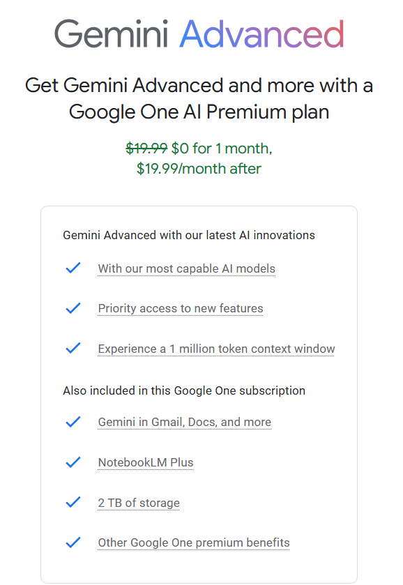 Google Gemini's pricing